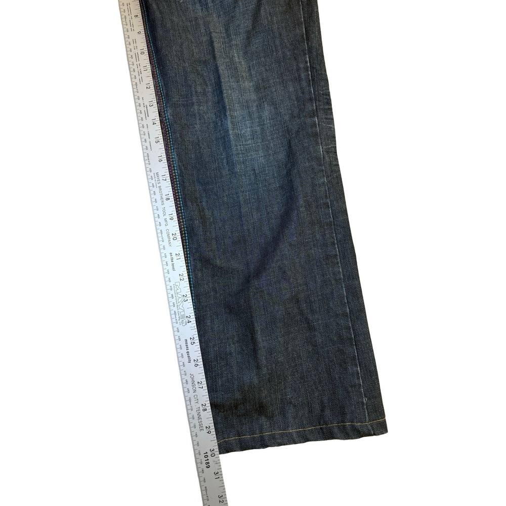Songs of Freedom Straight Jeans Mens 32 Dark Wash Rainbow Stitch Embroidered SOF - Picture 7 of 11